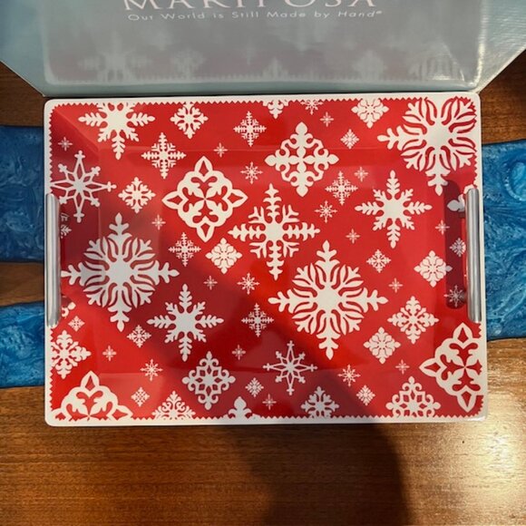 Mariposa Colonial Williamsburg Foundation Red Alpine Snowflake Tray with Box - Picture 2 of 9